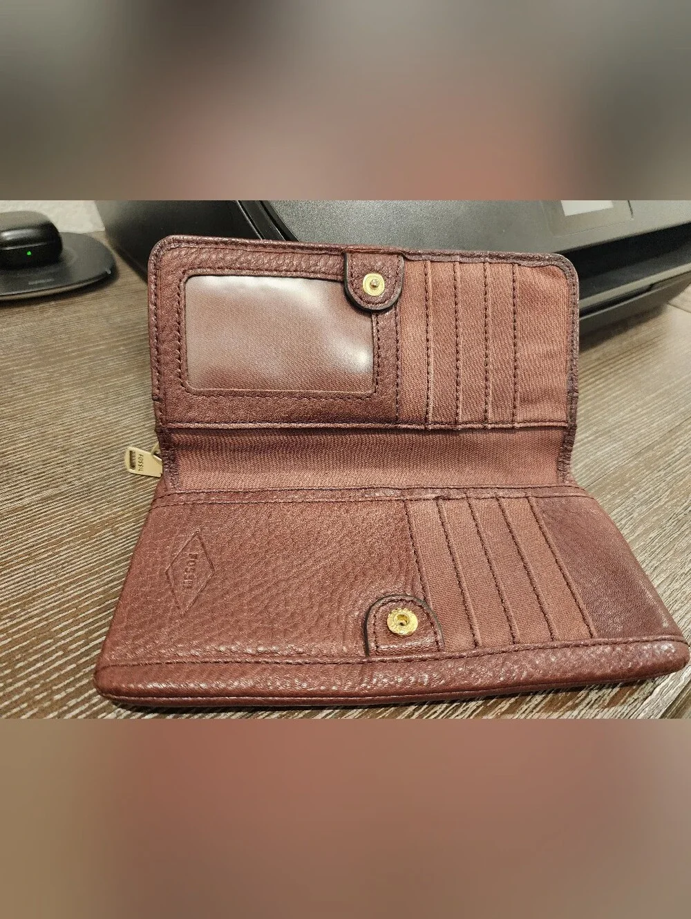 Fossil Pebbled Leather Zip Wallet - Chocolate Brown